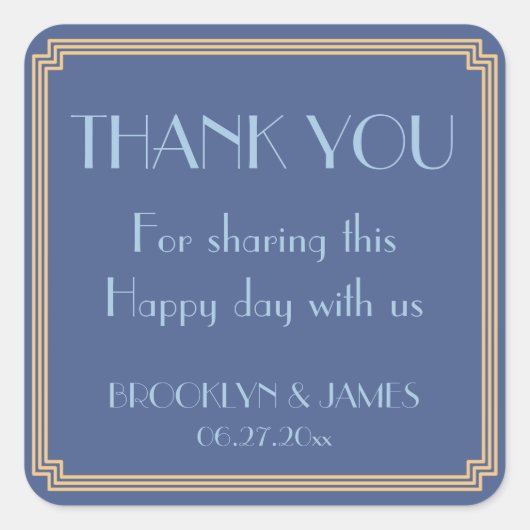 ギャツビー素晴らしアールデコブルー結婚式用シール スクエアシール (正面)