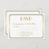 ギャツビー素晴らしアールデコホワイト金ゴールドウェディングRSVPカード 出欠カード (正面/裏面)
