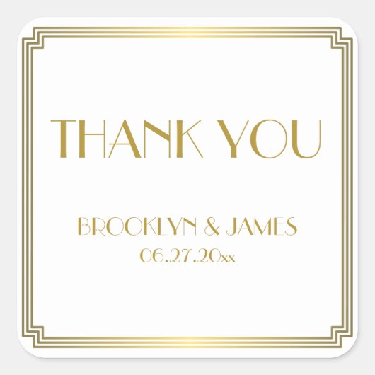 ギャツビー素晴らしアールデコホワイト金ゴールド結婚式用シール スクエアシール (正面)