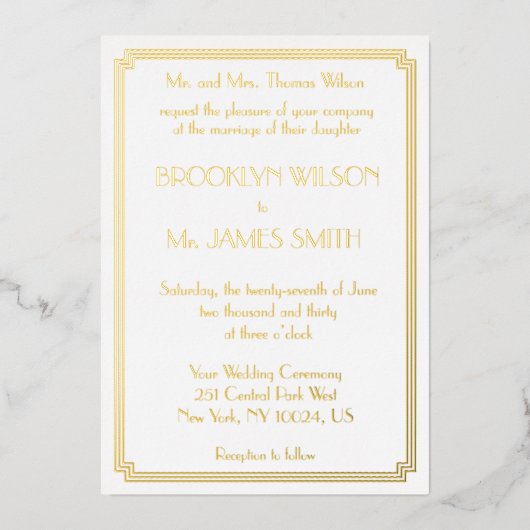 ギャツビー素晴らしアールデコホワ実在イド・フォイル結婚ズ 箔招待状 (正面)