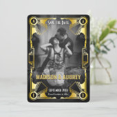 ギャツビー素晴らしアールデコ結婚の金ゴールドと黒い写真 セーブザデート (スタンド正面)