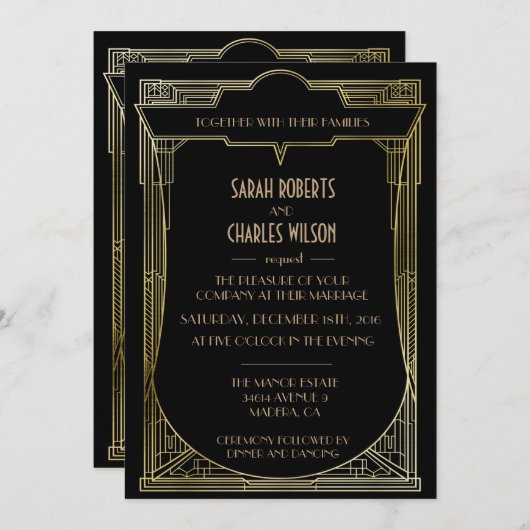 ギャツビー素晴らしアールデコ結婚式招待状 招待状 (正面/裏面)