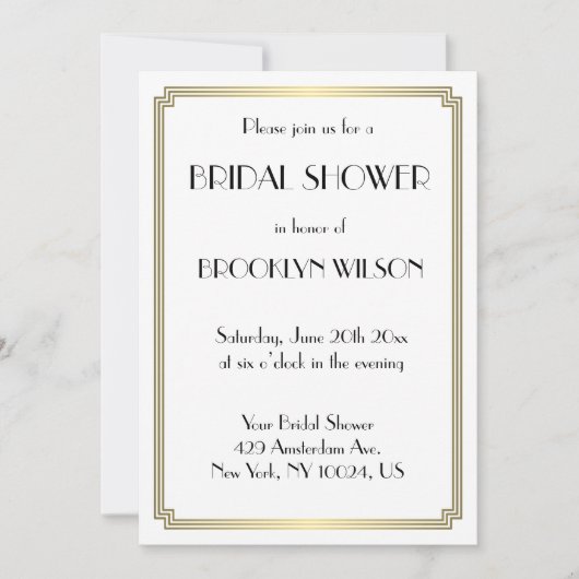 ギャツビー素晴らしアールデコ金ゴールドブライダルシャワー招待状 招待状 (正面)