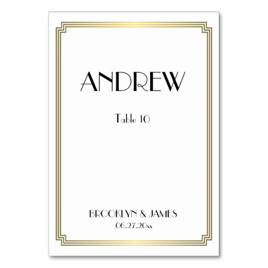 ギャツビー素晴らしアールデコ金ゴールド結婚のテーブルカード テーブルナンバー (正面)