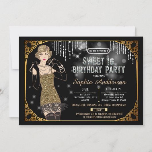 ギャツビー素晴らしスウィート16誕生日パーティーの招待状 招待状 (正面)