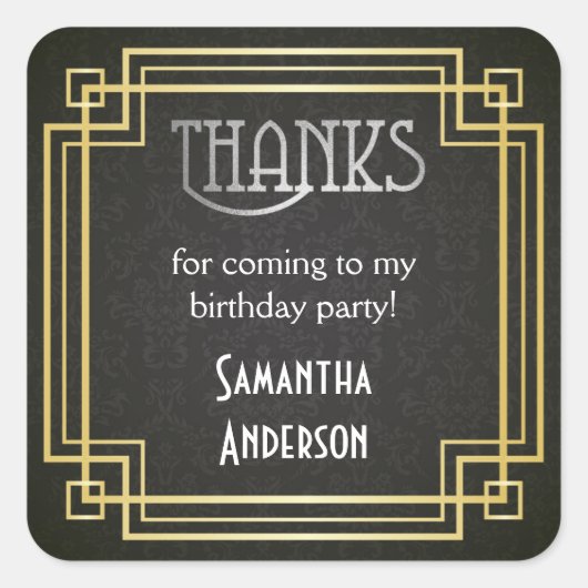 ギャツビー素晴らしステッカー、アールデコメッセージカード スクエアシール (正面)