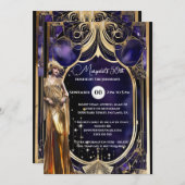 ギャツビー素晴らしパープル金ゴールド1920年代のレトロなテーマ 招待状 (正面/裏面)