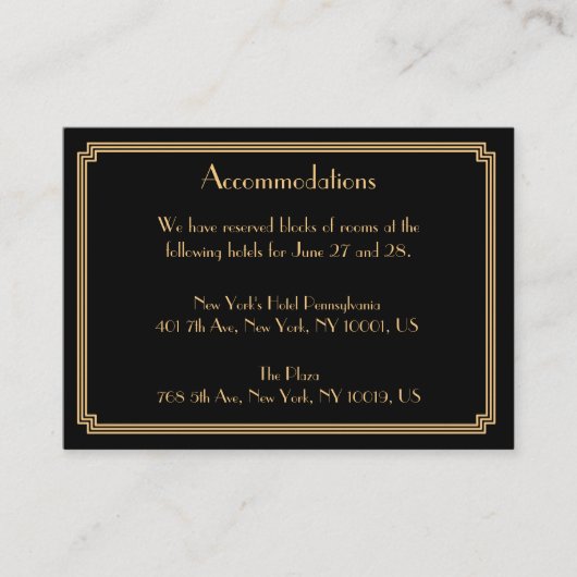 ギャツビー素晴らしブラック結婚ズアコモデーションカード エンクロージャーカード (正面)