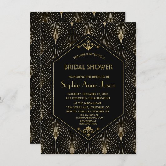 ギャツビー素晴らしヴィンテージアールデコブライダルシャワー招待状 招待状 (正面/裏面)