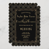 ギャツビー素晴らしヴィンテージ1920年代金ゴールドアールデコ結婚ズ 招待状 (正面/裏面)