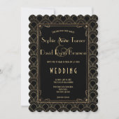 ギャツビー素晴らしヴィンテージ1920年代金ゴールドアールデコ結婚ズ 招待状 (正面)