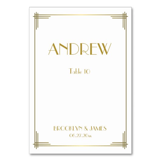 ギャツビー素晴らし金ゴールドアールデコ結婚のテーブルカード テーブルナンバー (正面)