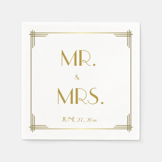 ギャツビー素晴らし金ゴールドアールデコ結婚ズ・ナプキンス スタンダードカクテルナプキン (正面)