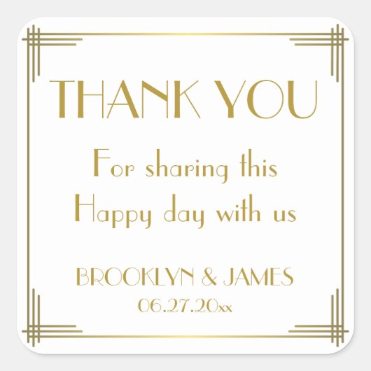 ギャツビー素晴らし金ゴールドアールデコ結婚式用シール スクエアシール (正面)