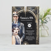 ギャツビー素晴らし金ゴールドブラック・フラッパー・マン1920年代 招待状 (スタンド正面)