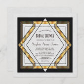 ギャツビー素晴らし金ゴールドホワイトアールデコブライダルシャワー 招待状 (正面/裏面)