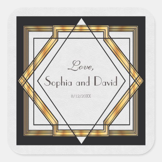 ギャツビー素晴らし金ゴールドホワイトアールデコ結婚ズ スクエアシール (正面)