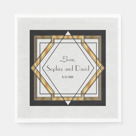 ギャツビー素晴らし金ゴールドホワイトアールデコ結婚ズ スタンダードランチョンナプキン (正面)