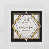 ギャツビー素晴らし金ゴールドホワイトアールデコ50誕生日 招待状 (正面/裏面)