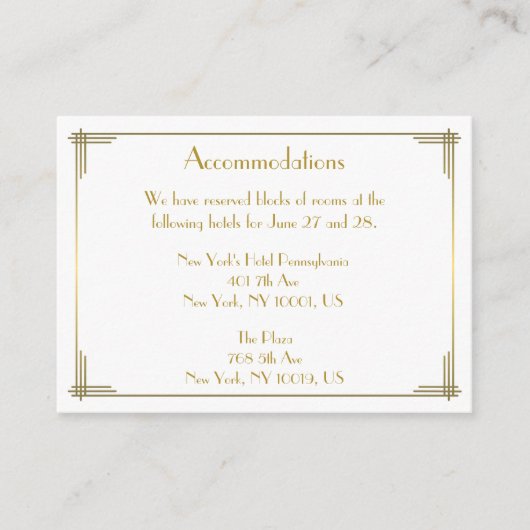 ギャツビー素晴らし金ゴールド結婚ズアコモデーションカード エンクロージャーカード (正面)