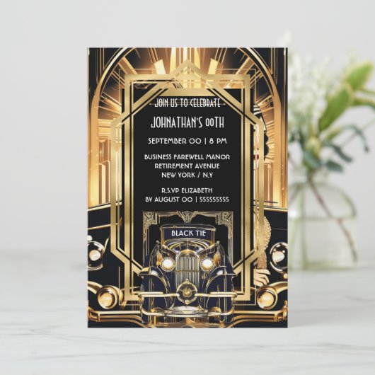 ギャツビー素晴らし1920年代のテーマDIYフォトヴィンテージカー 招待状 (スタンド正面)