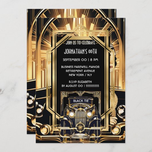 ギャツビー素晴らし1920年代のテーマDIYフォトヴィンテージカー 招待状 (正面/裏面)