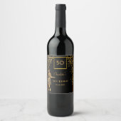 ギャツビー誕生日パーティーブラック金ゴールドレトロアートデコ ワインラベル (正面)