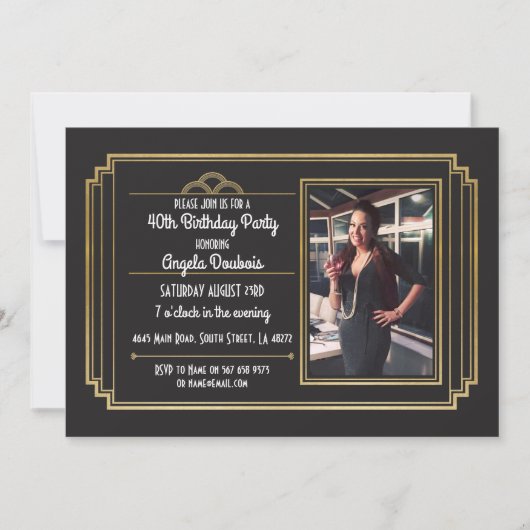 ギャツビー誕生日パーティー1920の轟音金ゴールド招待状 招待状 (正面)