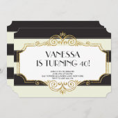 ギャツビー金ゴールドブラックグリッター誕生日招待状 招待状 (正面/裏面)
