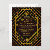 ギャツビー金ゴールド1920年新年パーティの招待状 ポストカード (正面/裏面)