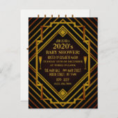ギャツビー金ゴールド2020のベビーシャワー招待状 インビテーションポストカード (正面/裏面)