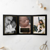 ギャツビー金ゴールド2020年代、5フォトコラージュベビー誕生 三つ折り案内状 (内部)