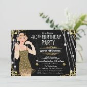 ギャツビー風フラッパーガールの誕生日招待状 招待状 (スタンド正面)