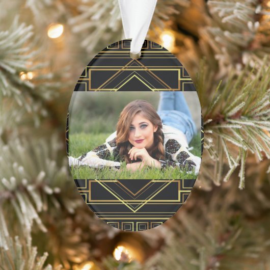 ギャツビー黒と金ゴールド幾何学模様アート・デコ オーナメント (ツリー)