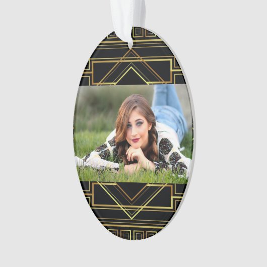 ギャツビー黒と金ゴールド幾何学模様アート・デコ オーナメント (正面)