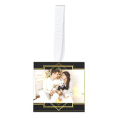 ギャツビー黒と金ゴールド幾何学模様アート・デコ キューブオーナメント (正面)