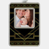 ギャツビー黒と金ゴールド幾何学模様アート・デコ シルバープレートフレームオーナメント (正面)