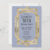 ギャツビー1920sアールデコブルー |金ゴールド30th誕生日 招待状 (正面)