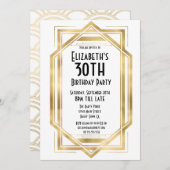 ギャツビー1920sアールデコホワイト |金ゴールド30th誕生日 招待状 (正面/裏面)