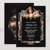 ギャツビー・フラッパー・ガール・アート・デコ・メタリック・ルック・パーティー 招待状 (正面/裏面)