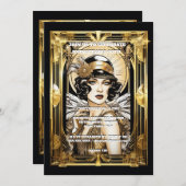 ギャツビー フラッパー ガール 黒髪 黒金 イベント 招待状 (正面/裏面)