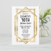 ギャツビー 1920年代 アートデコ ホワイト | ゴールド 30歳の誕生日 招待状 (スタンド正面)
