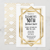 ギャツビー 1920年代 アートデコ ホワイト | ゴールド 30歳の誕生日 招待状 (正面/裏面)