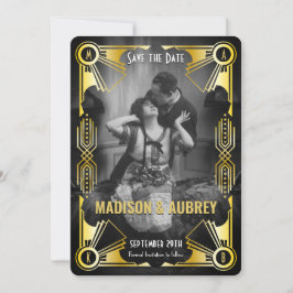 ギャツビ素晴らしー·アールデコ結婚ズ·金ゴールド&ブラック·フォト セーブザデート