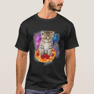 ギャラクシー猫がピザとタコスを食べる面白い宇宙猫 Tシャツ