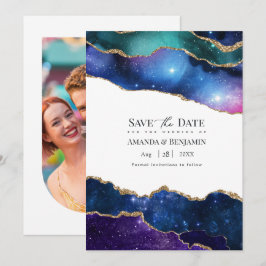 ギャラクシー+ジオード+マーブル+ファウス+ギラギラした+天体の+結婚式 セーブザデート
