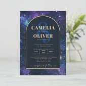 ギャラクシー・スターナイト・パープル・ブルー・ゴールド・ウェディング 招待状 (スタンド正面)