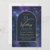 ギャラクシー スターリー ナイト パープル ブルー ゴールド ウェディング 招待状 (正面)