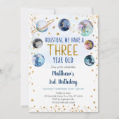 ギャラクシー ブルー ゴールド スペース サード バースデー 招待状 (正面)