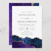 ギャラクシー ブルー パープル ゴールド アゲート 結婚式招待状 招待状 (正面/裏面)